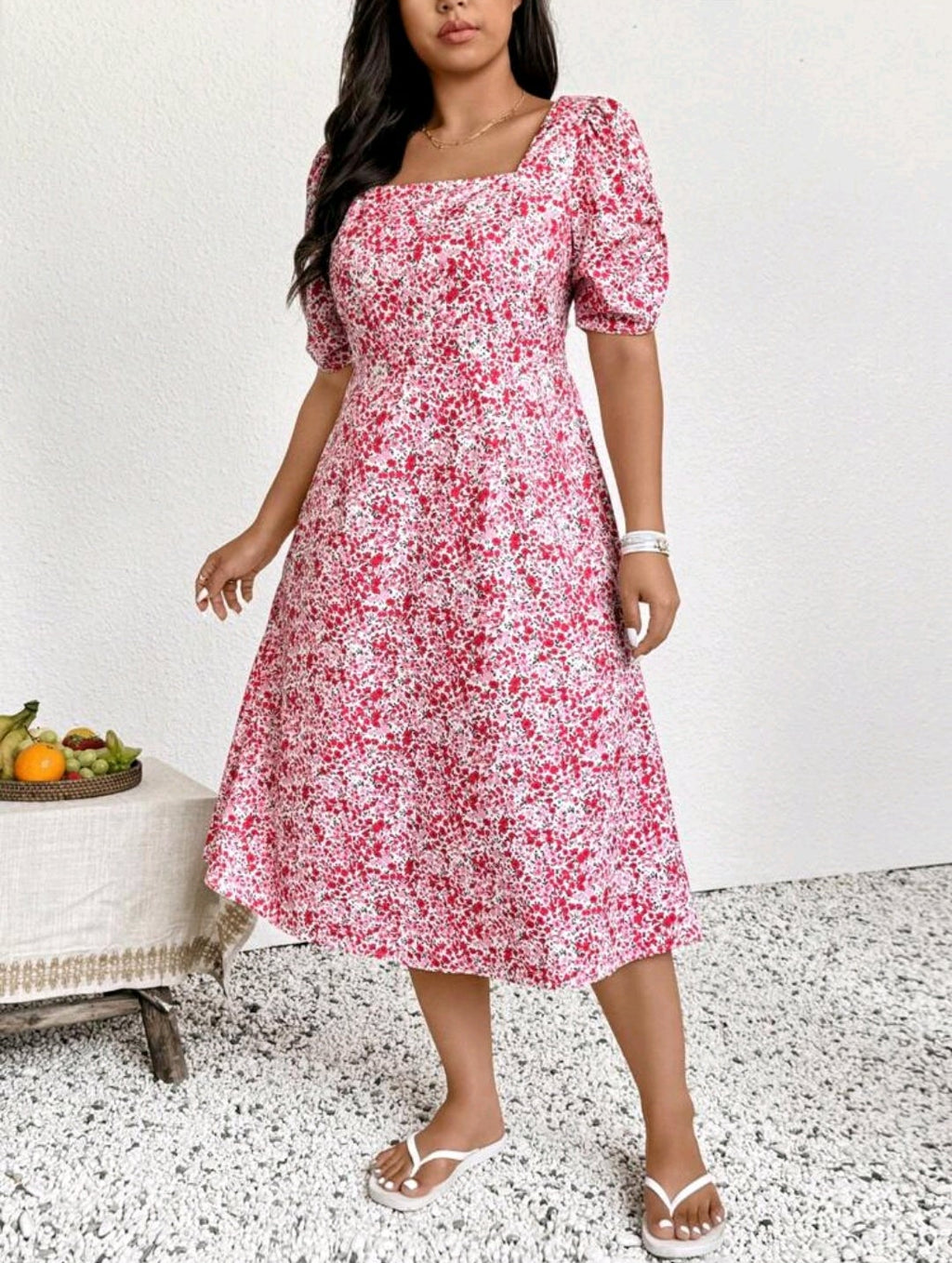 Vestido con estampado floral manga corta