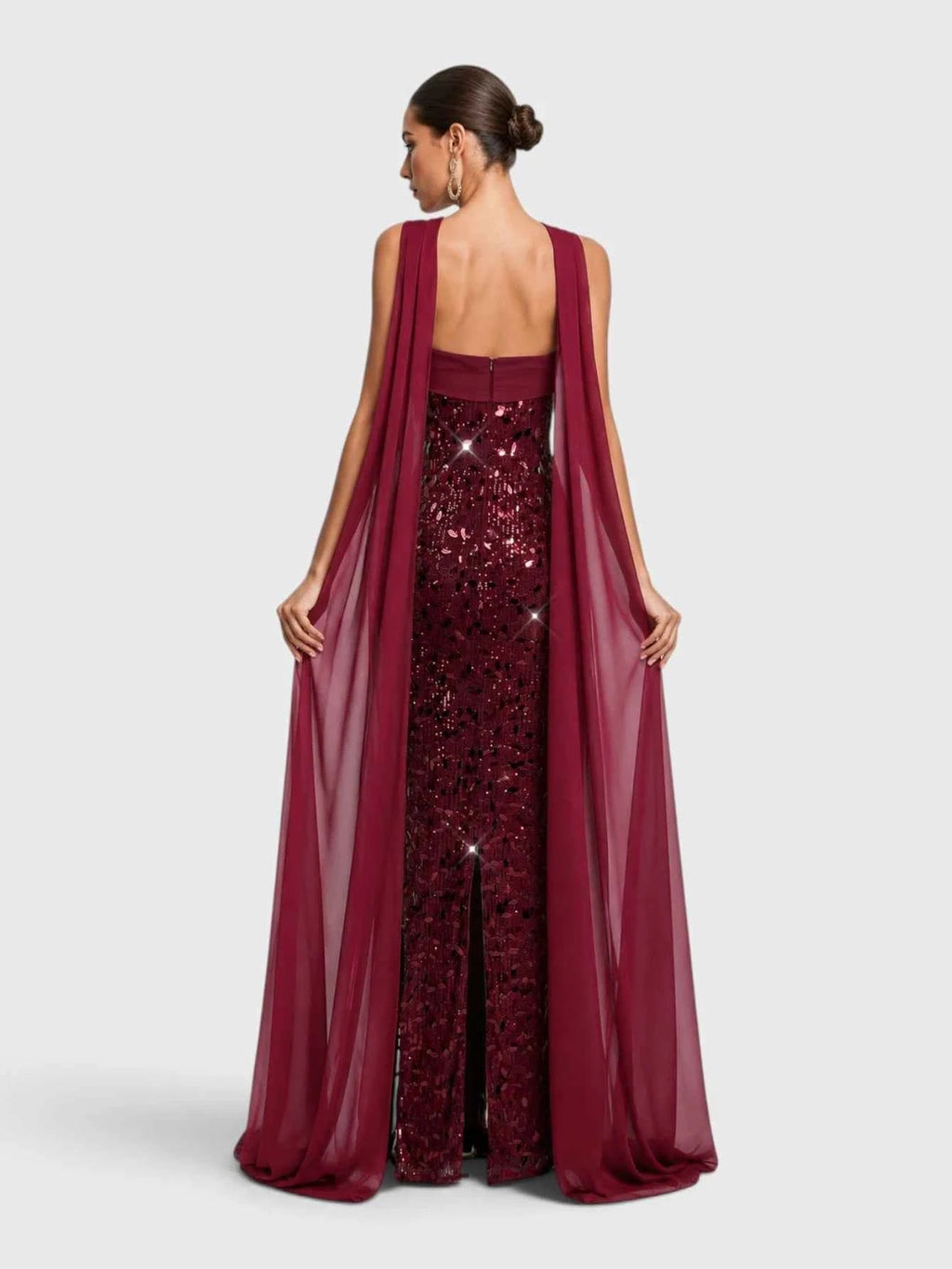 Vestido vino lentejuelas straple corte recto