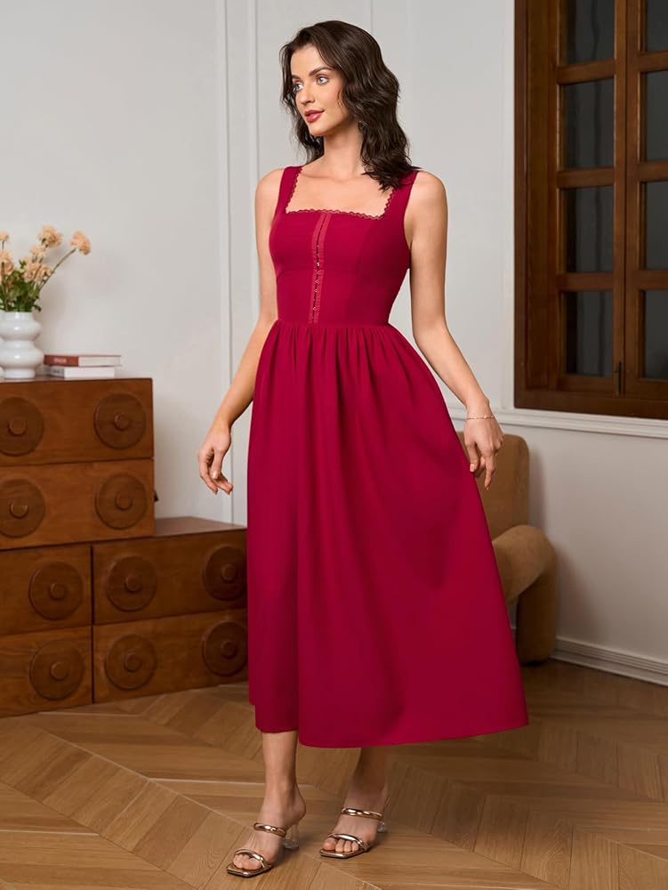 Vestido rojo vino casual midi