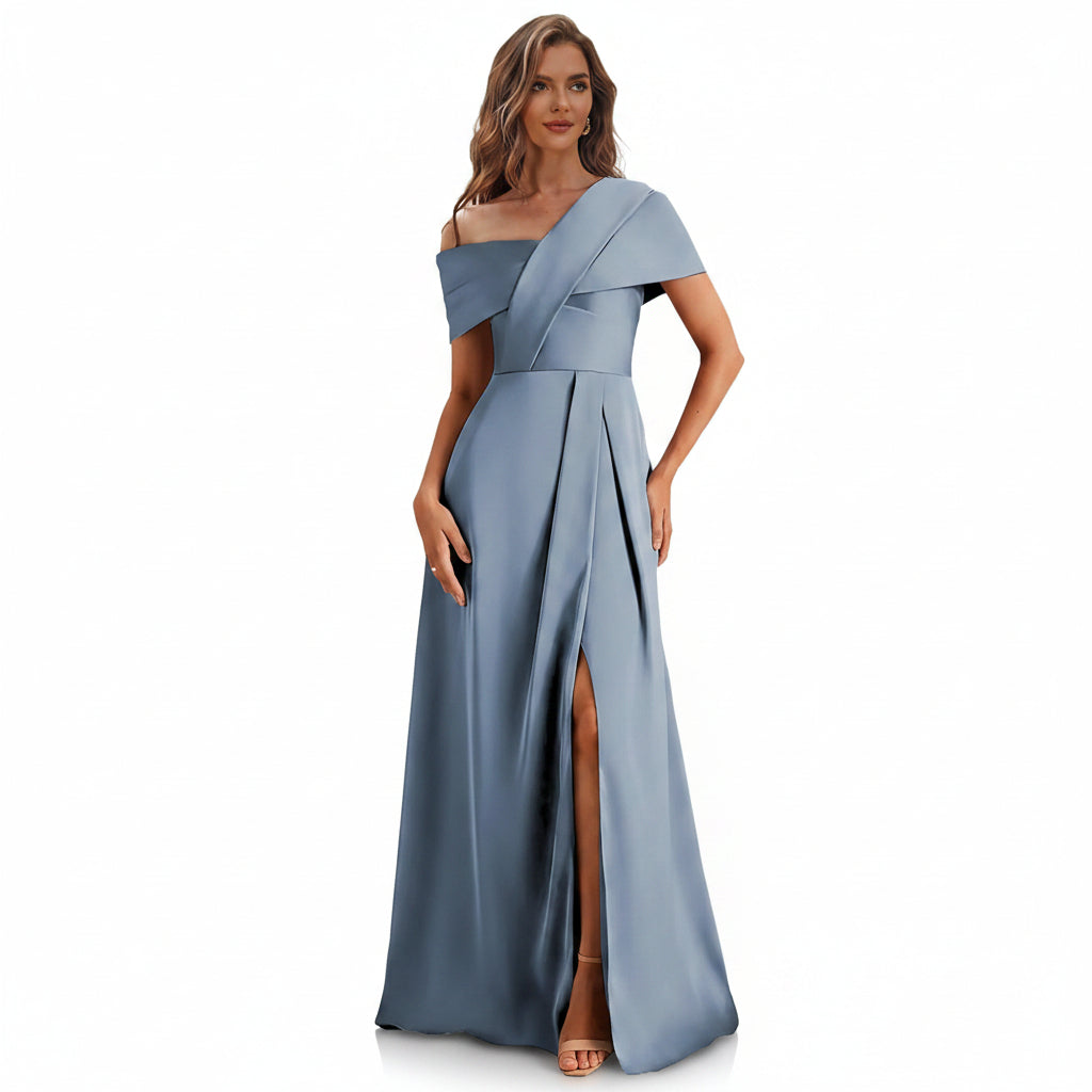 Vestido dusty blue con abertura lateral