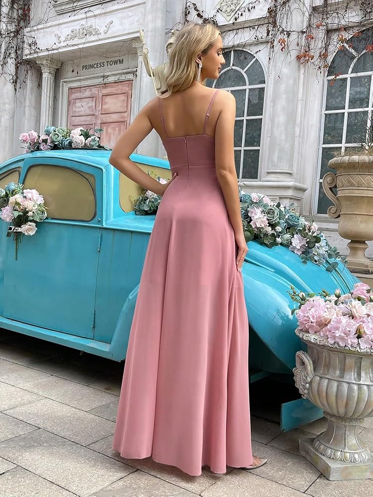 Vestido color mauve de tirante delgado corte A