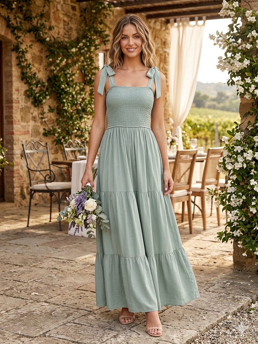 Maxi Vestido verde sage tirante ajustable