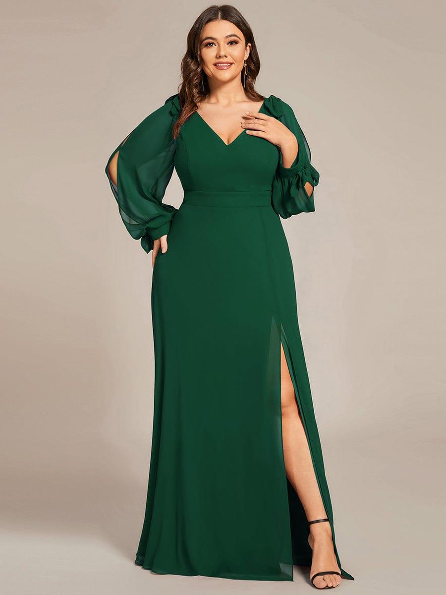 Vestido verde esmeralda manga larga corte A
