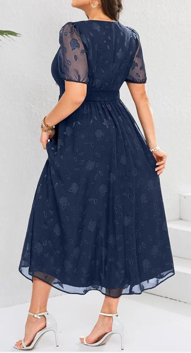 Vestido casual azul marino manga corta