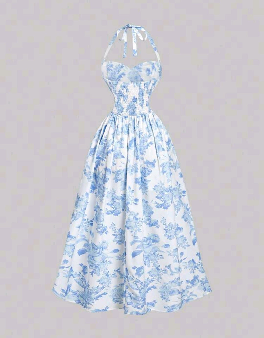 Vestido casual blanco flores celestes midi