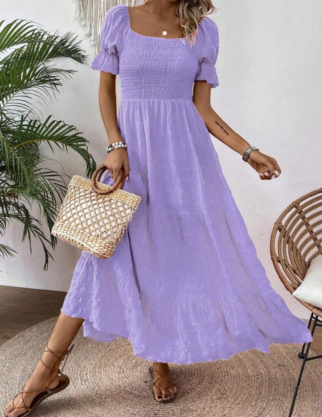 Vestido casual lila manga corta