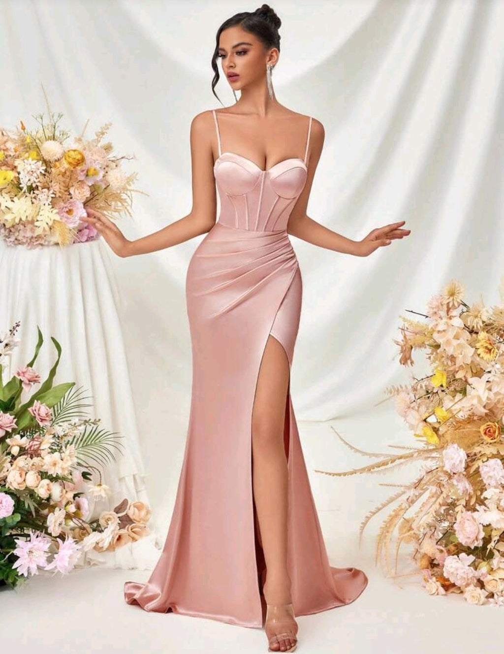 Vestido palo rosa satinado