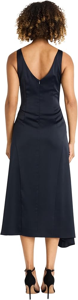 Vestido azul oscuro satinado con escote en V