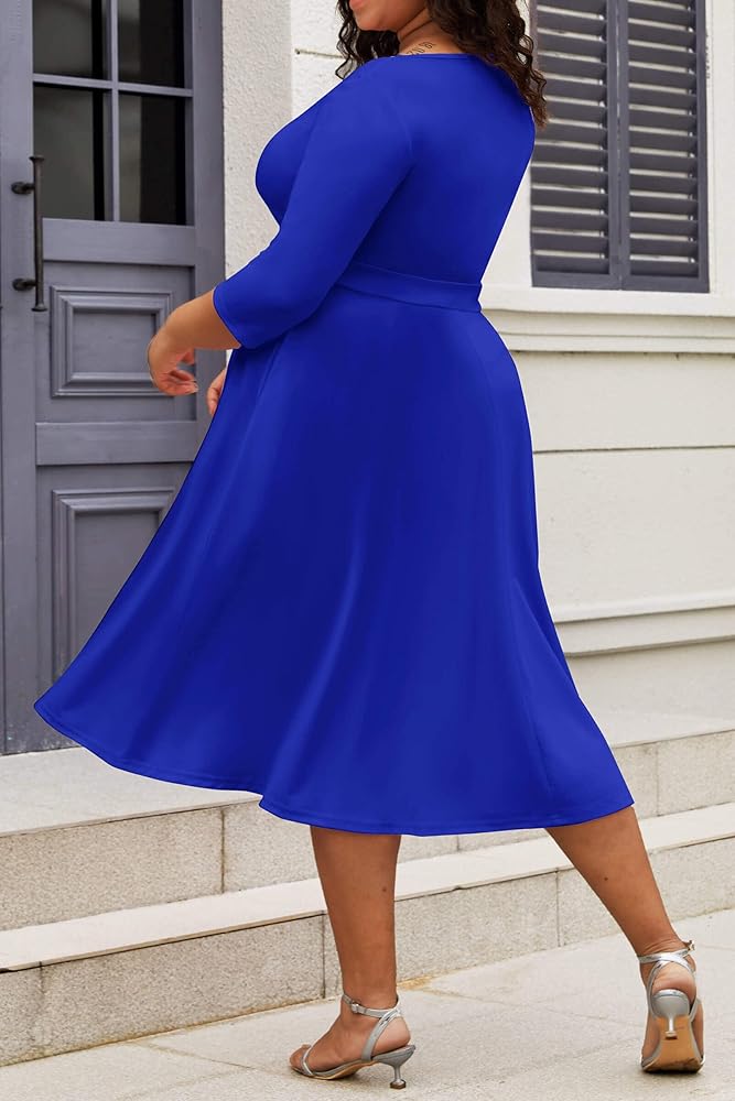 Vestido azul rey manga 3/4 midi