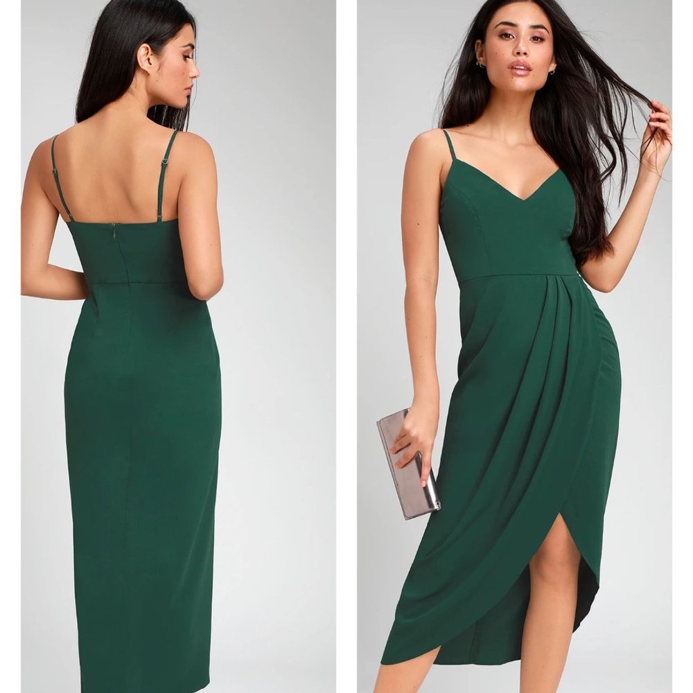 Vestido verde esmeralda formal midi