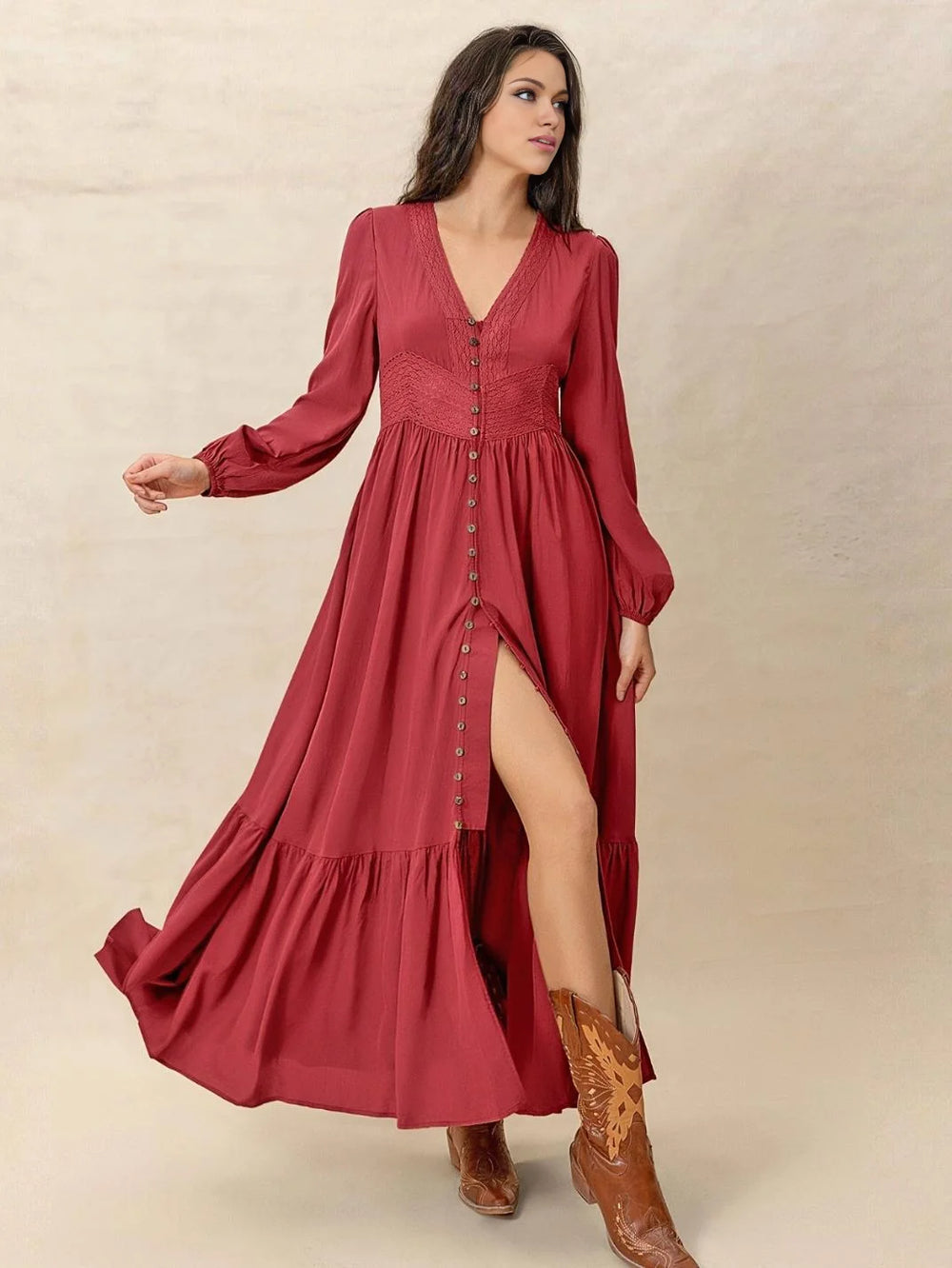 Vestido casual bohemio manga larga