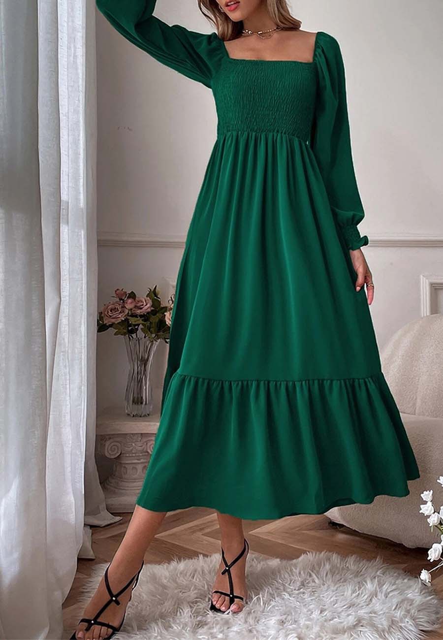 Vestido verde esmeralda manga larga