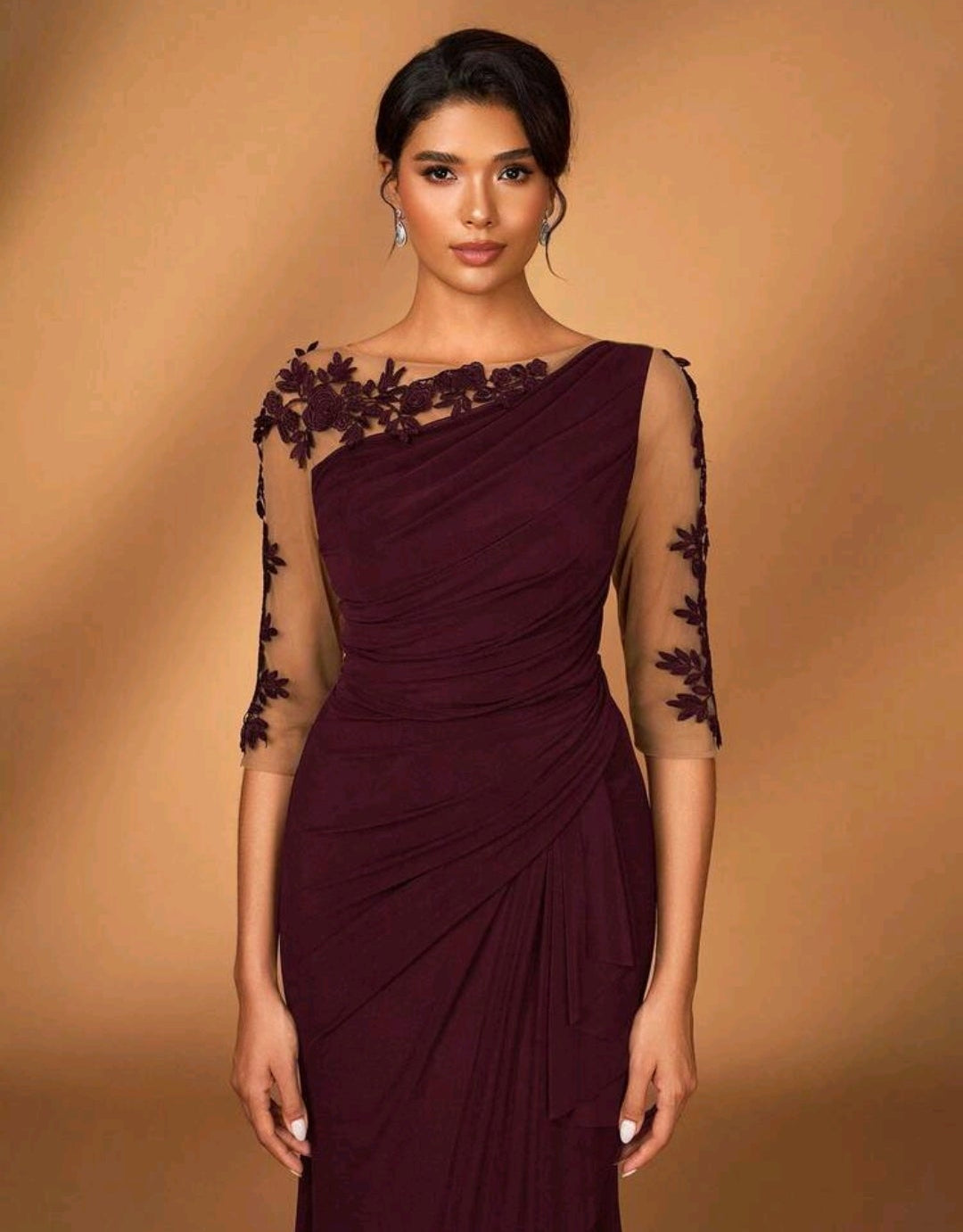 Vestido vino manga 3/4 stretch