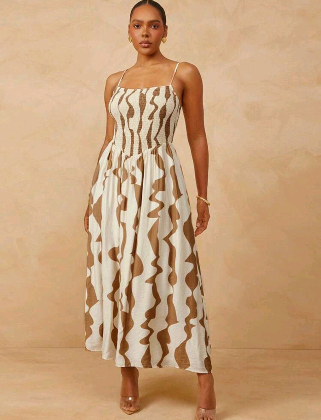 Vestido Ivory print café tirante delgado