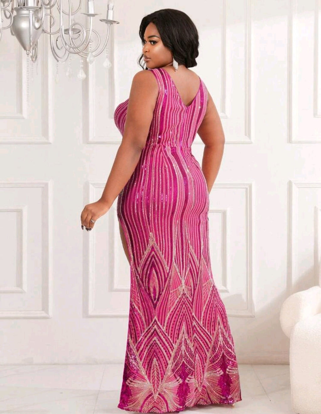 Vestido fucsia lentejuelas tornasol