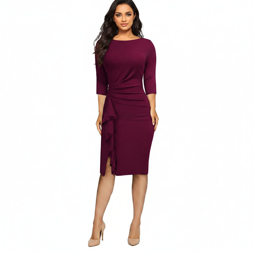 Vestido vino formal midi manga 3/4