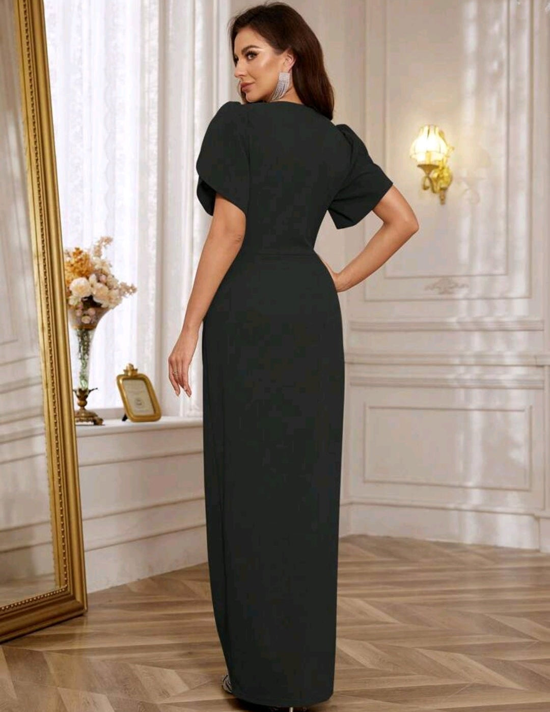 Vestido negro formal manga corta