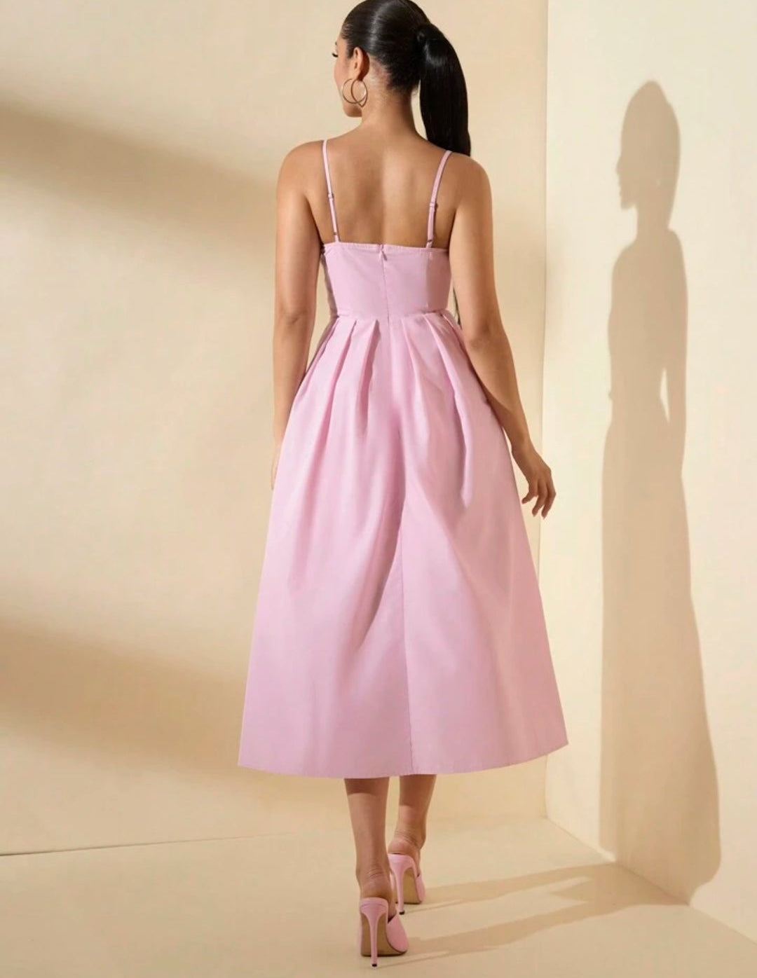 Vestido rosado corte A escote corazón