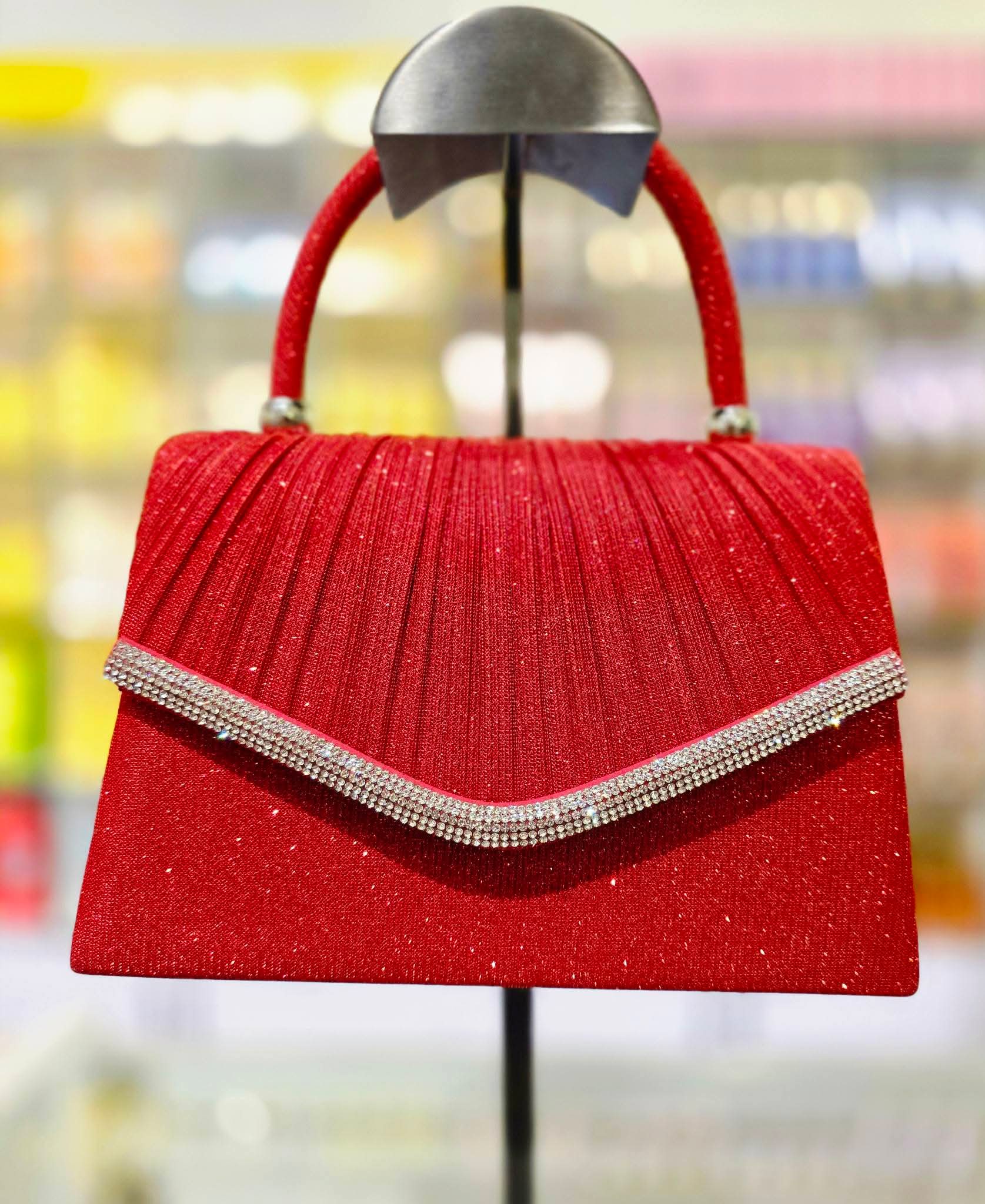 Cartera de fiesta rojo y plateado