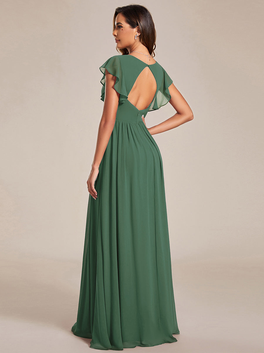 Vestido verde eucalipto espalda semi abierta corte A