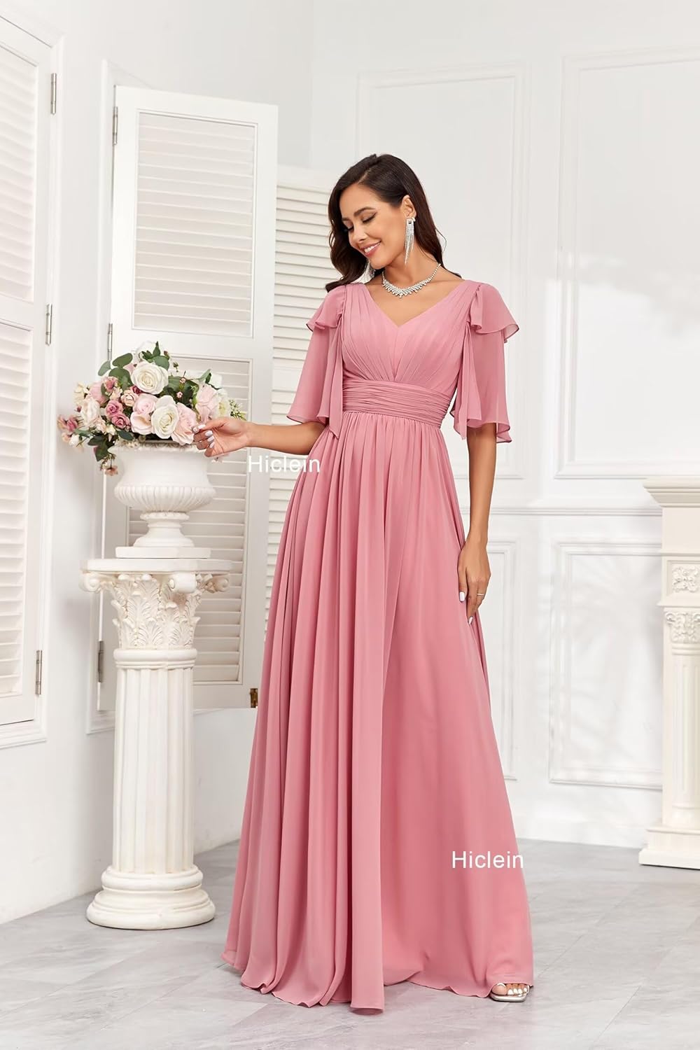 Vestido palo rosa corte A espalda ajustable