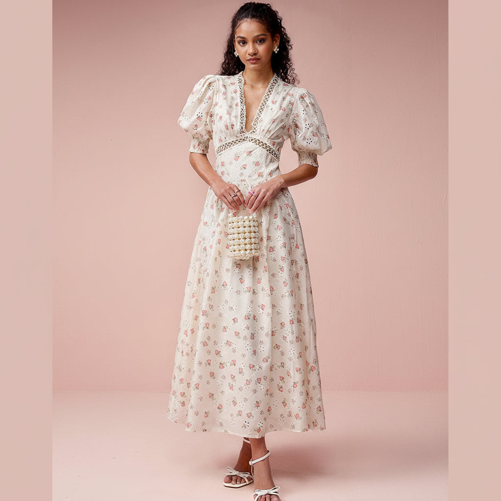 Vestido blanco con estampado floral manga corta
