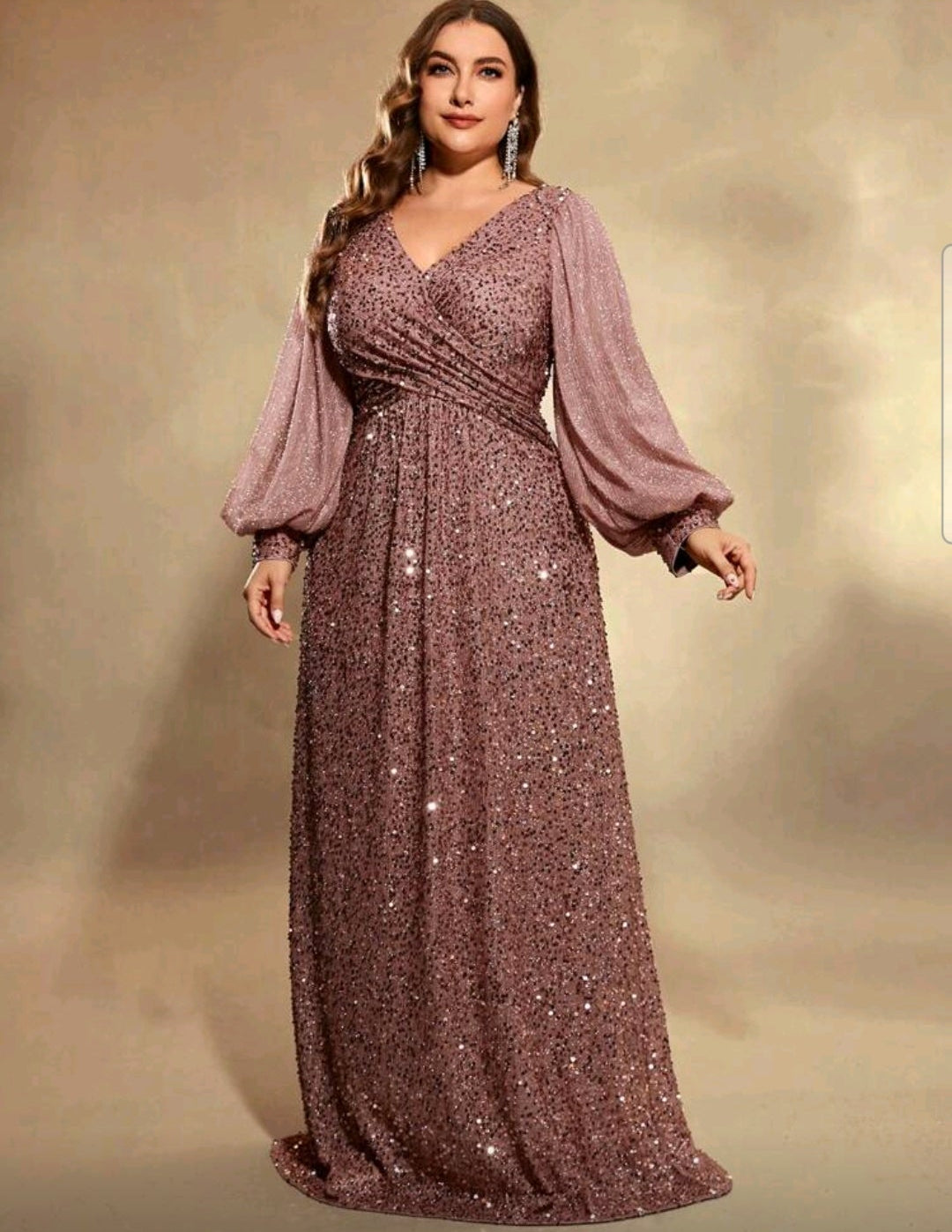Vestido manga larga café bronze