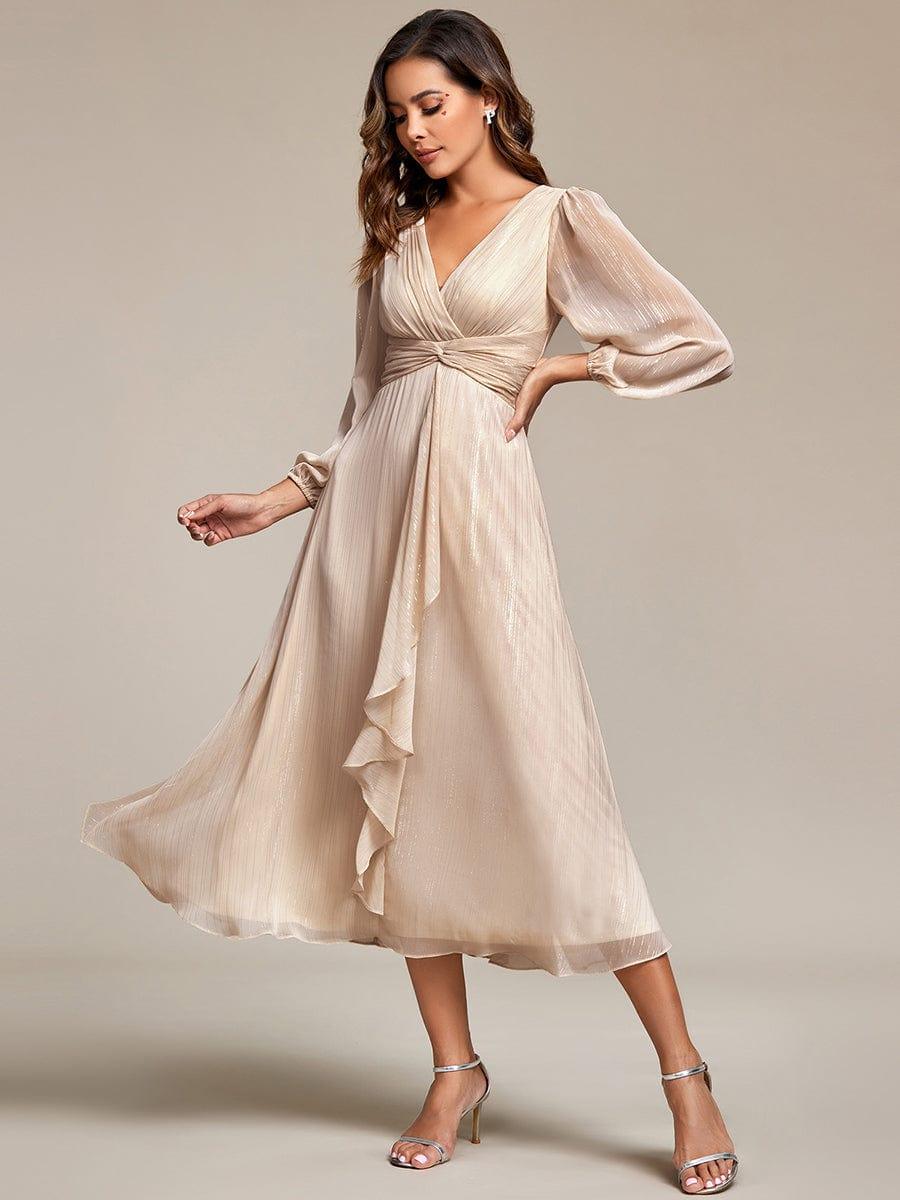 Vestido champagne con brillo manga larga