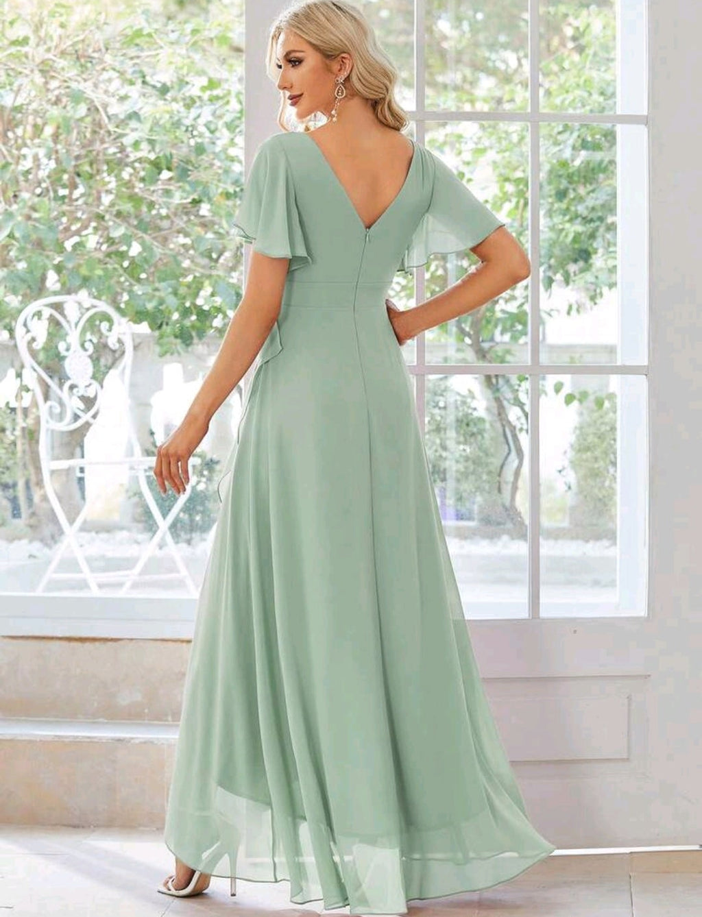 Vestido verde sage manga corta