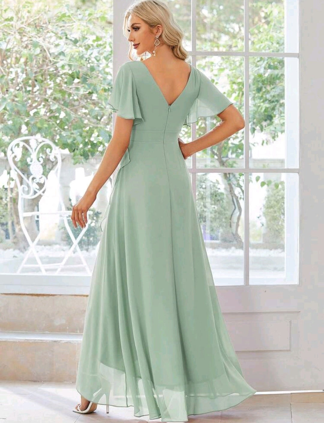 Vestido verde sage manga corta