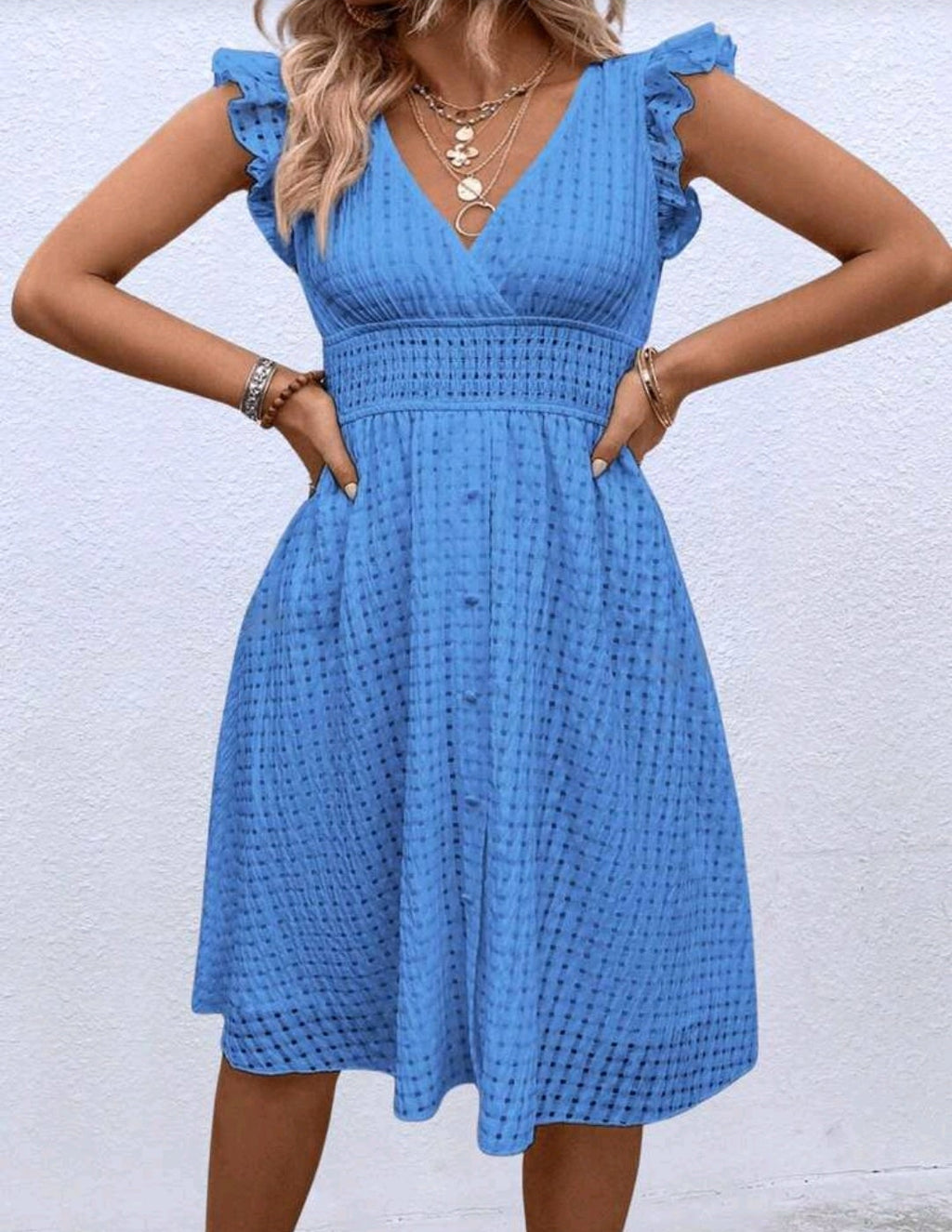 Vestido celeste oscuro casual midi