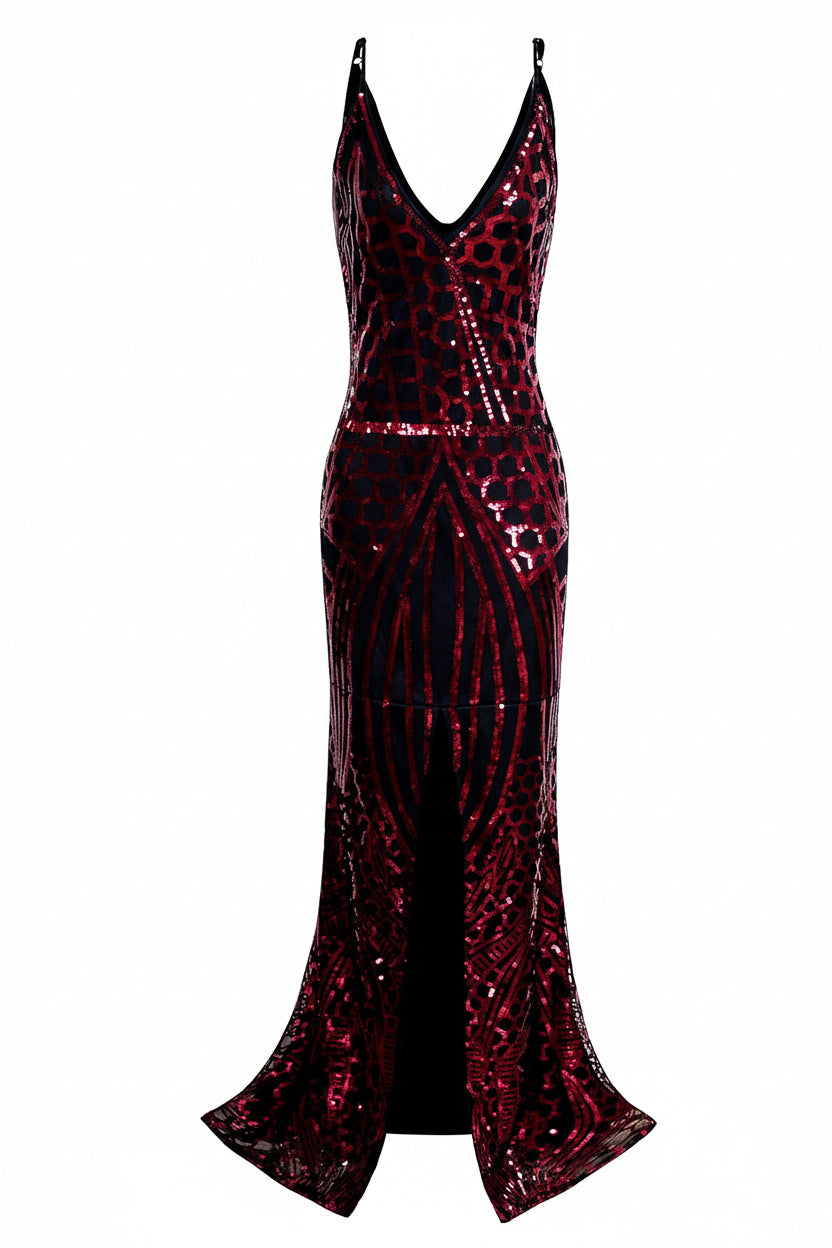 Vestido lentejuelas rojo con negro