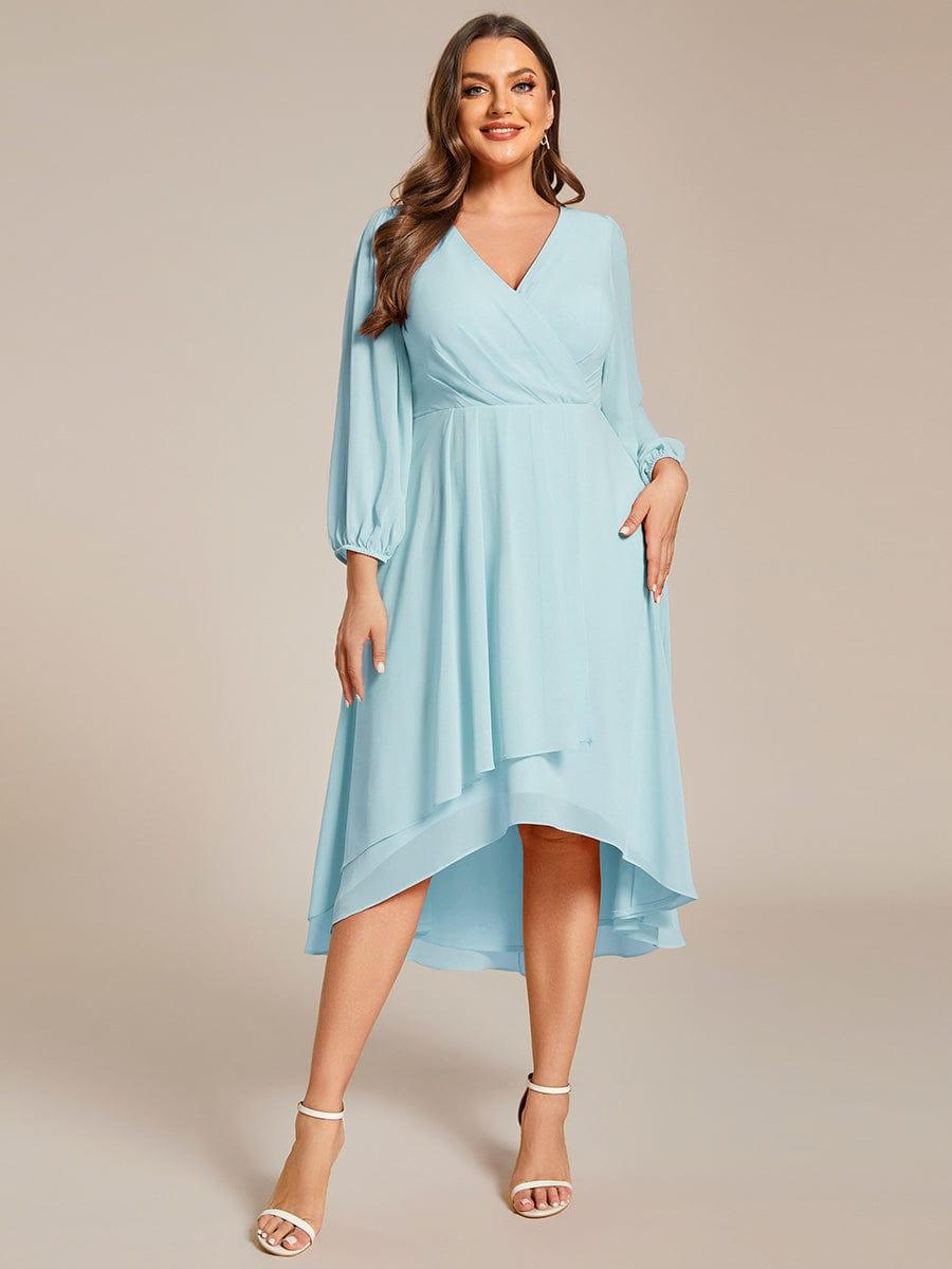 Vestido celeste manga larga con escote en V