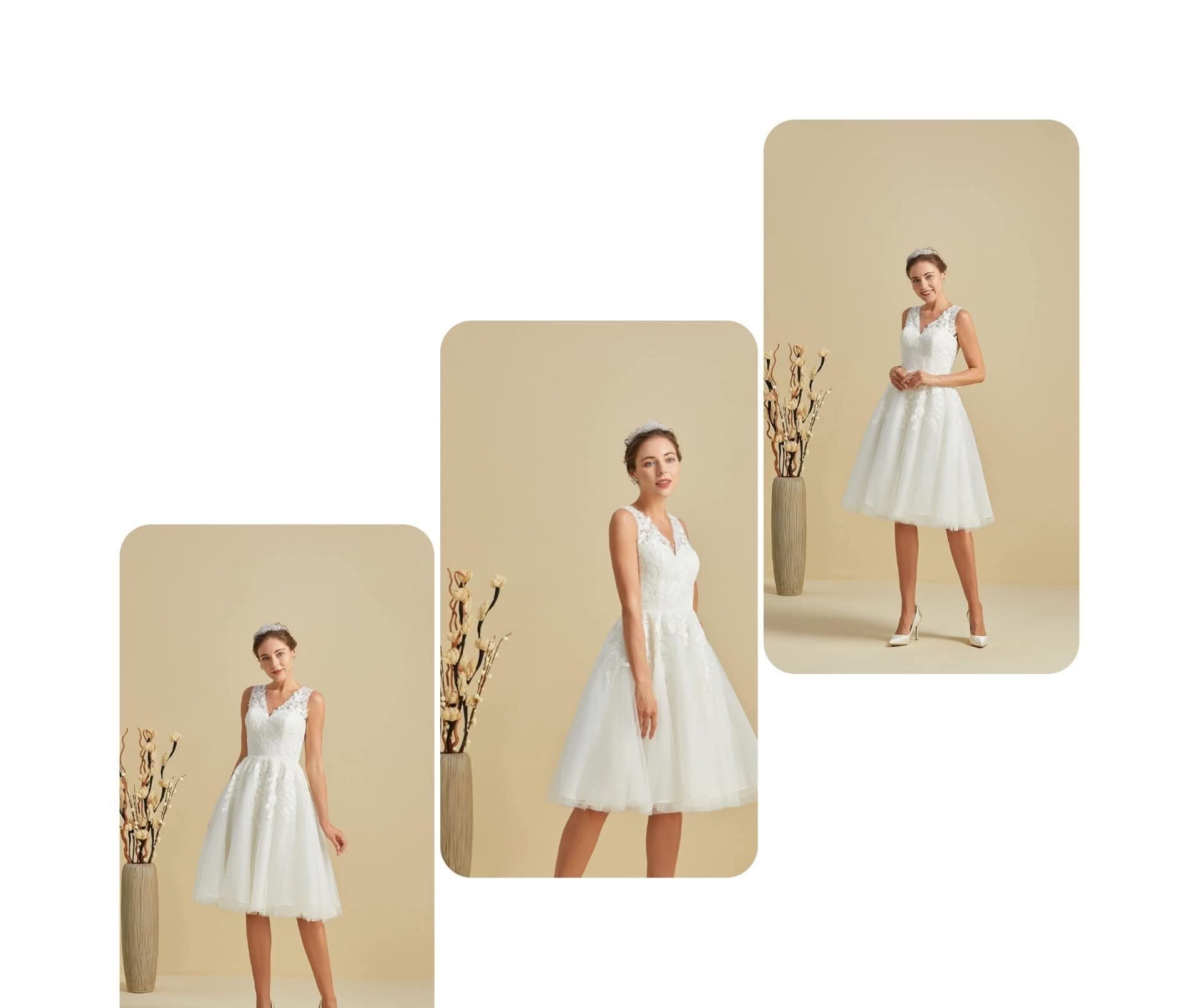 Vestido novia midi tirante grueso encaje y tul