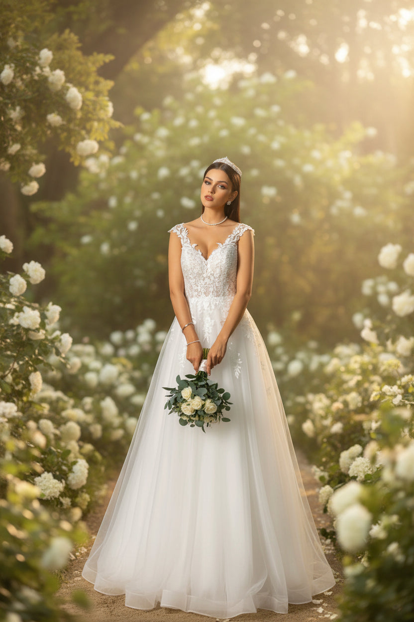 Vestido de Novia Cuento de Hadas – Elegancia Línea A con Encaje y Tul