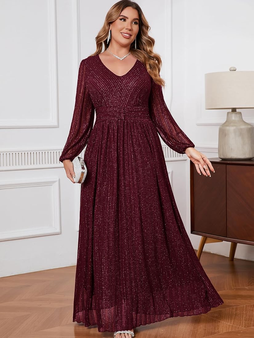 Vestido vino manga larga brillante
