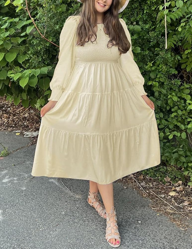 Vestido crema casual manga larga corte A