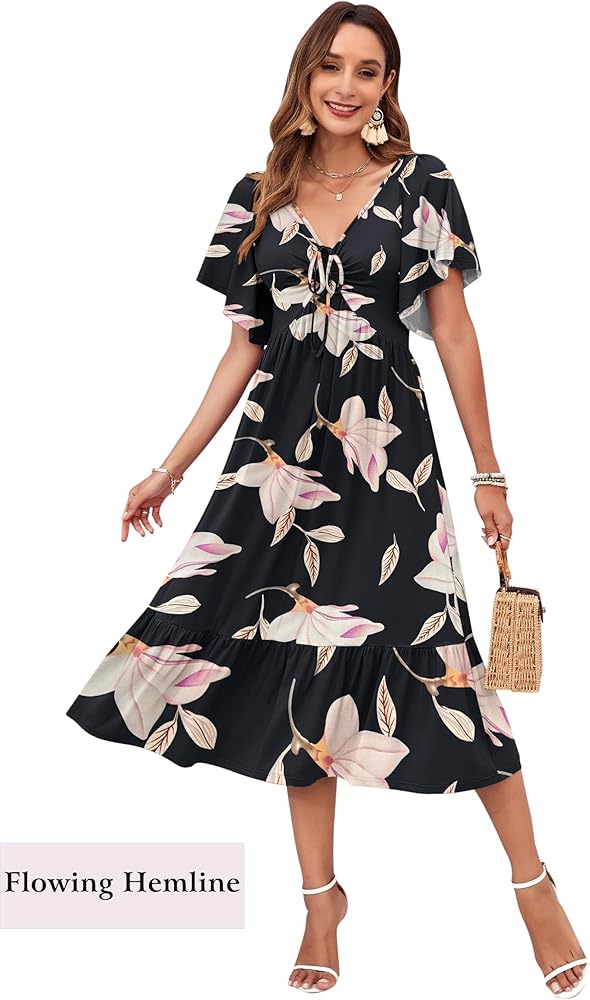 Vestido negro con estampado floral manga corta