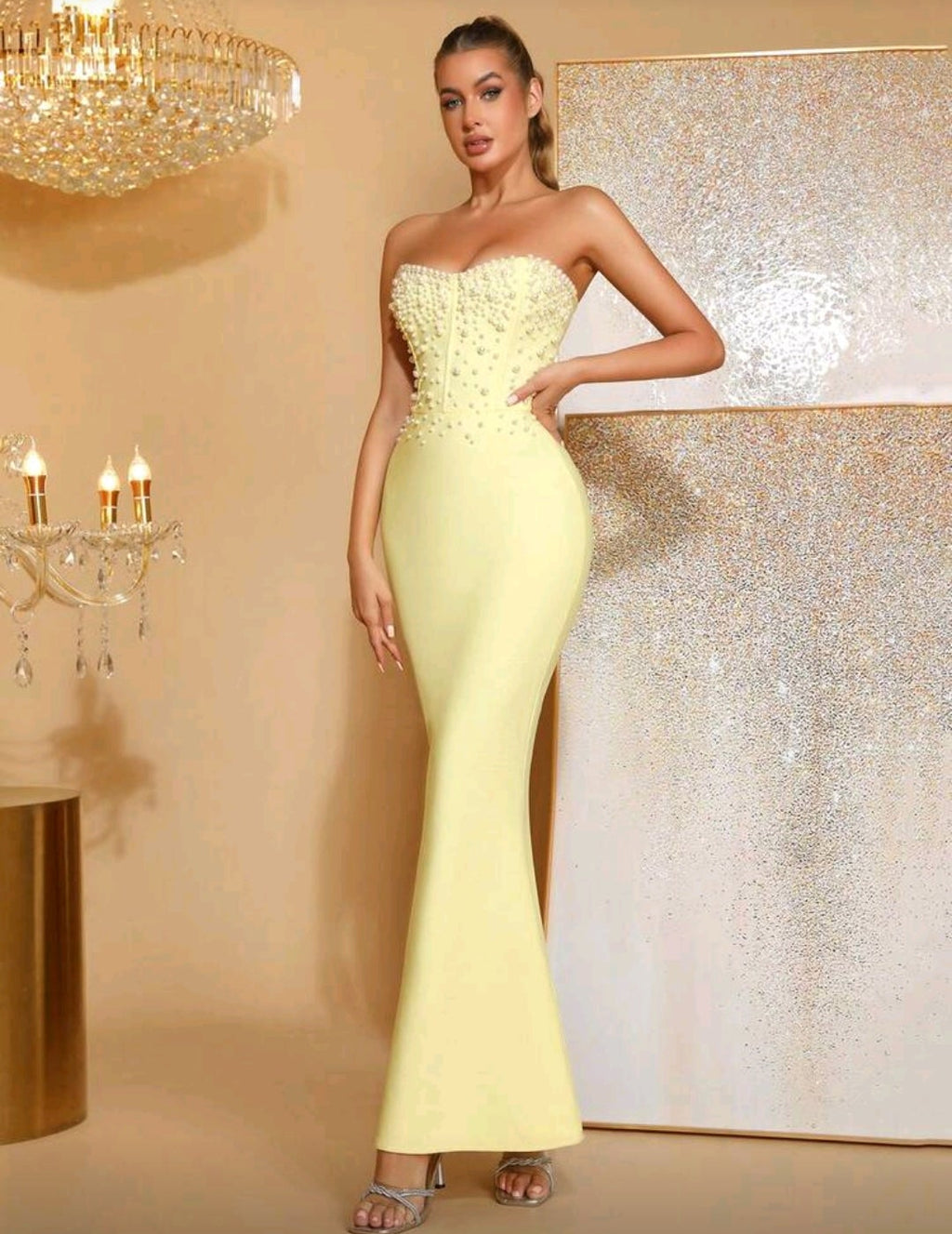 Vestido mantequilla strapls tipo faja