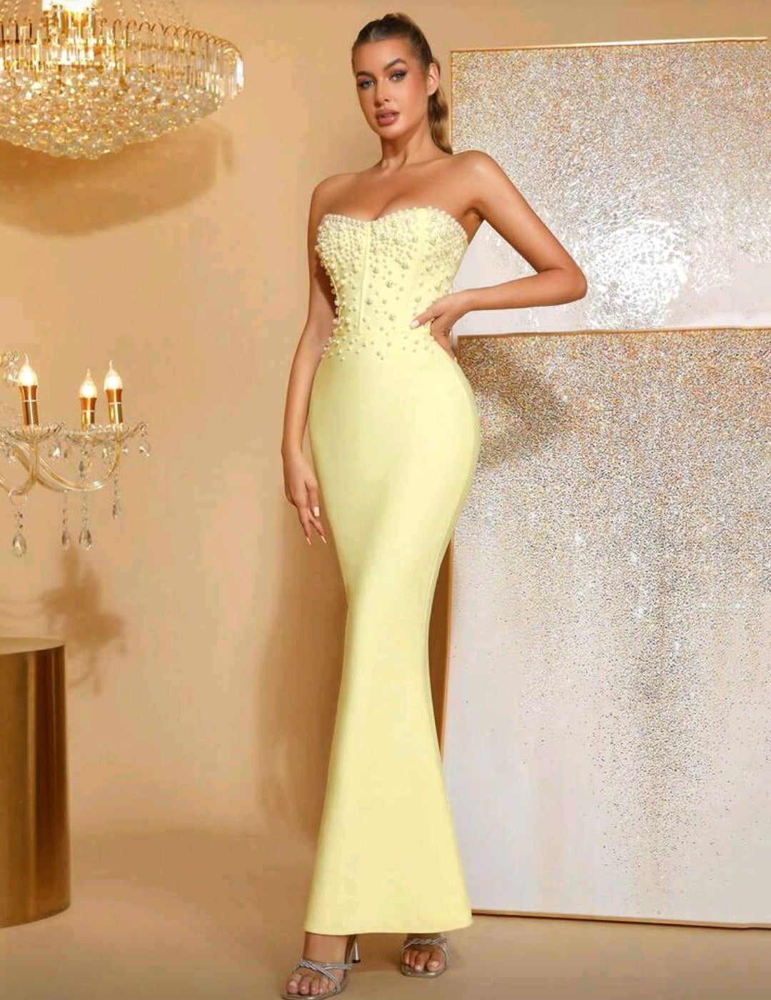Vestido mantequilla strapls tipo faja