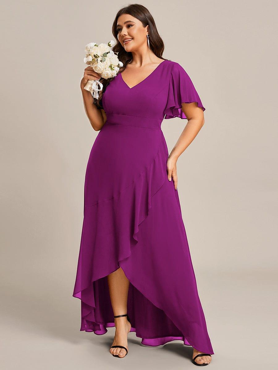 Vestido mangenta con escote en V falda corte A