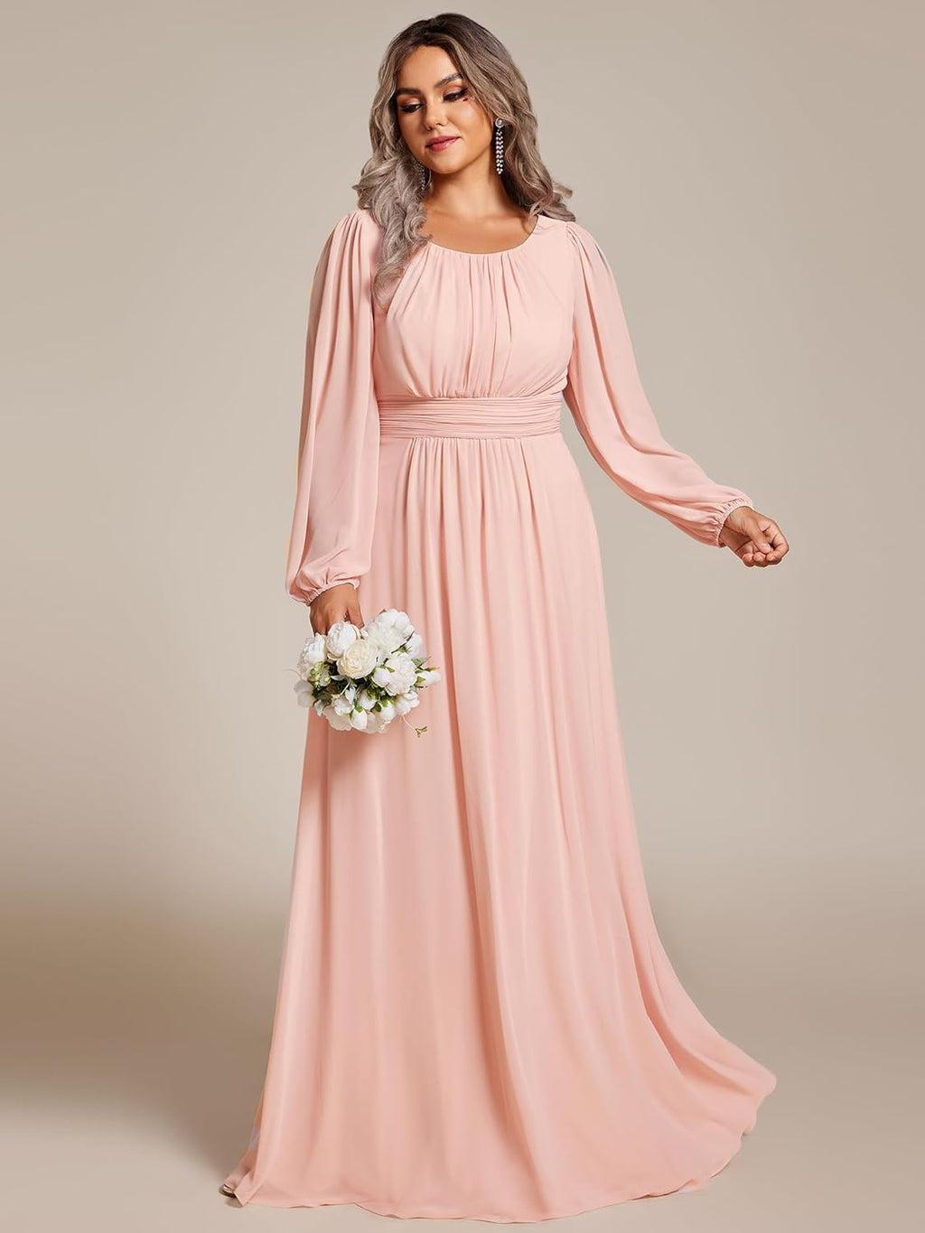 Vestido rosa manga larga