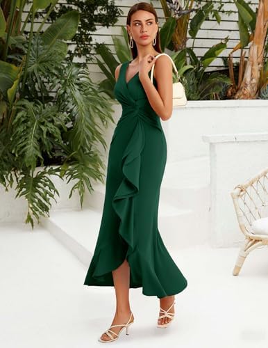 Vestido verde esmeralda tirante grueso peplum formal