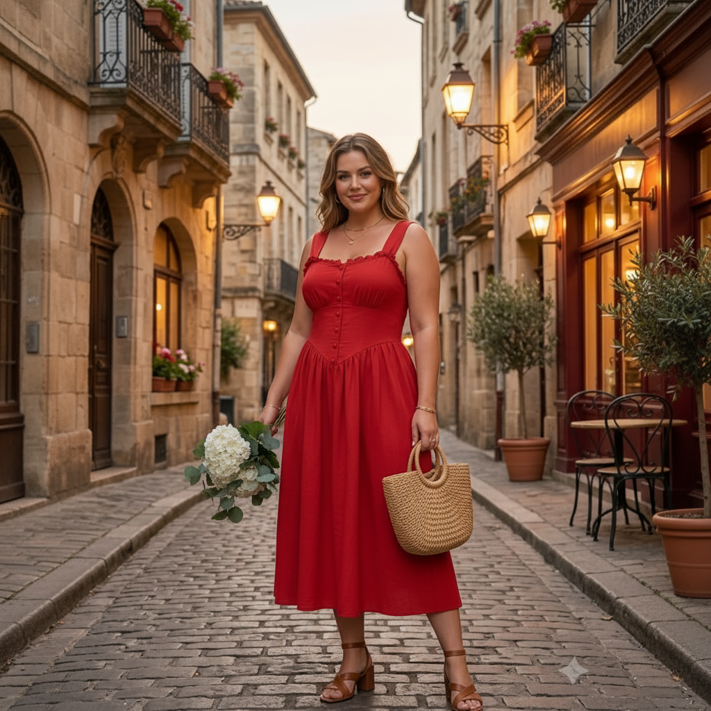 Vestido casual rojo de tirante grueso
