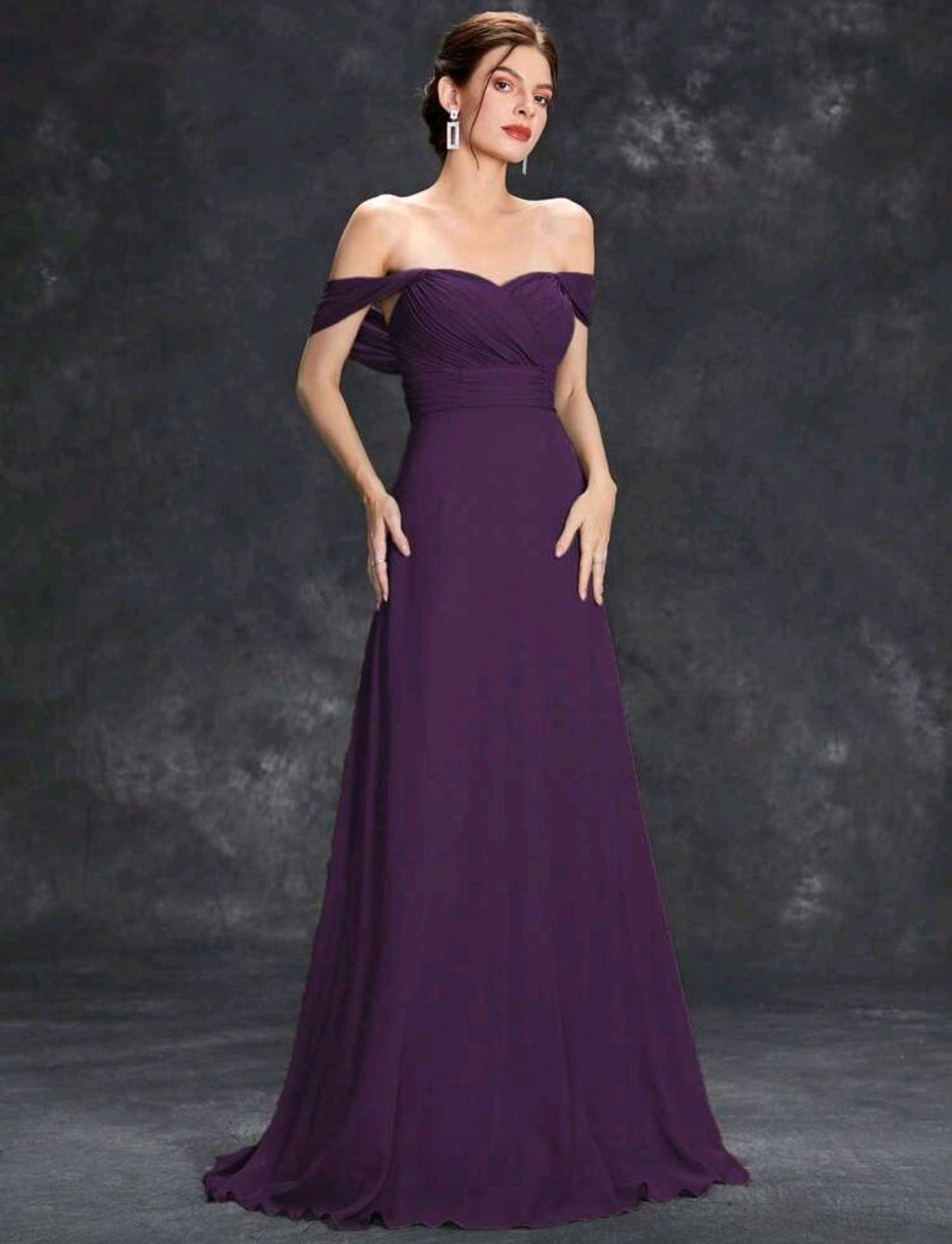 Vestido morado manga caída corte A