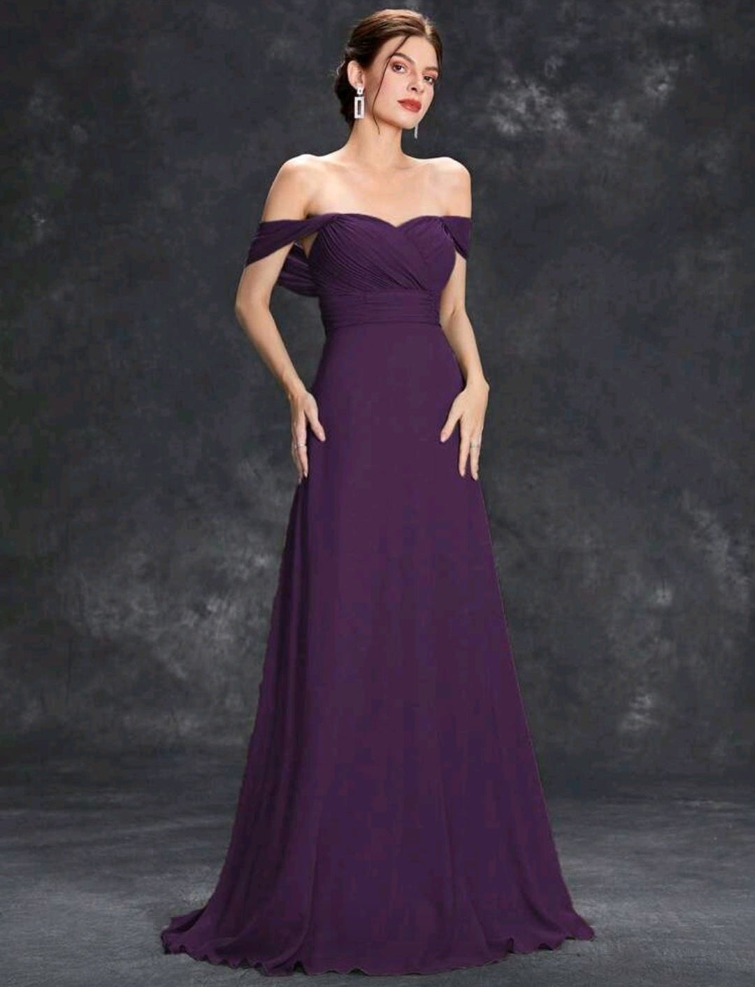Vestido morado manga caída corte A