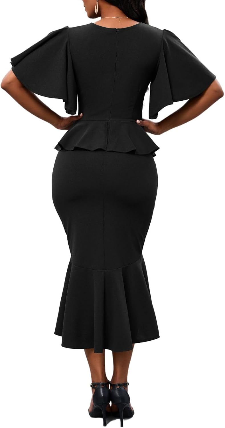 Vestido negro peplum midi
