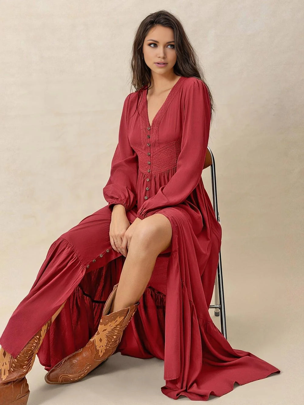 Vestido casual bohemio manga larga