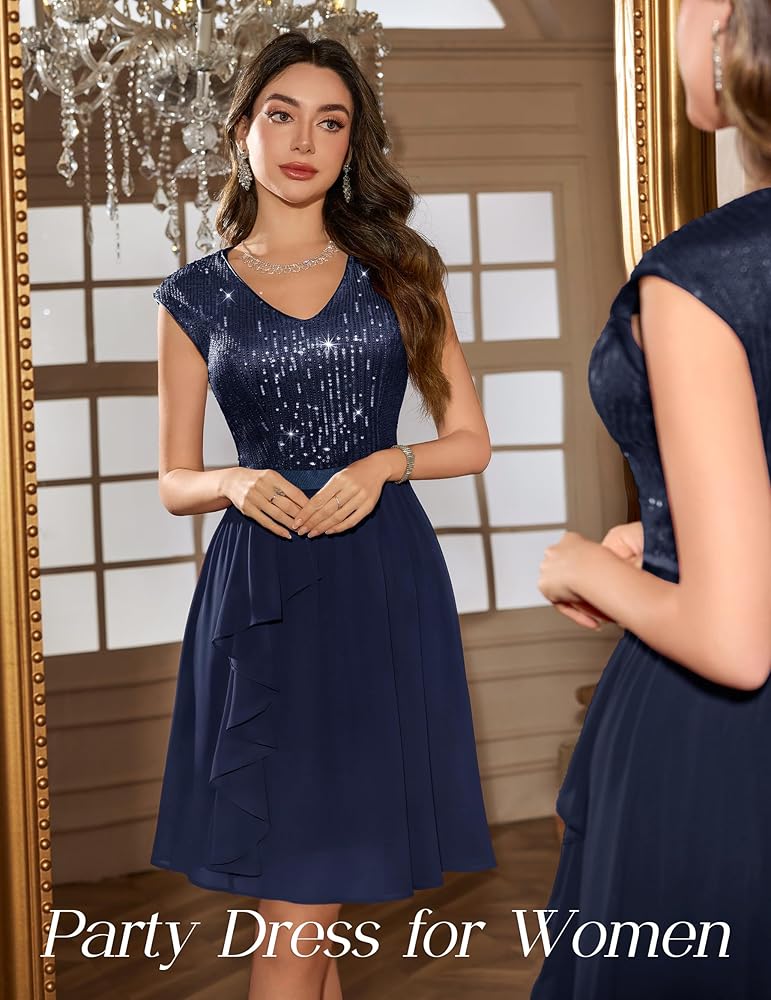 Vestido azul marino lentejuelas y falda chiffon