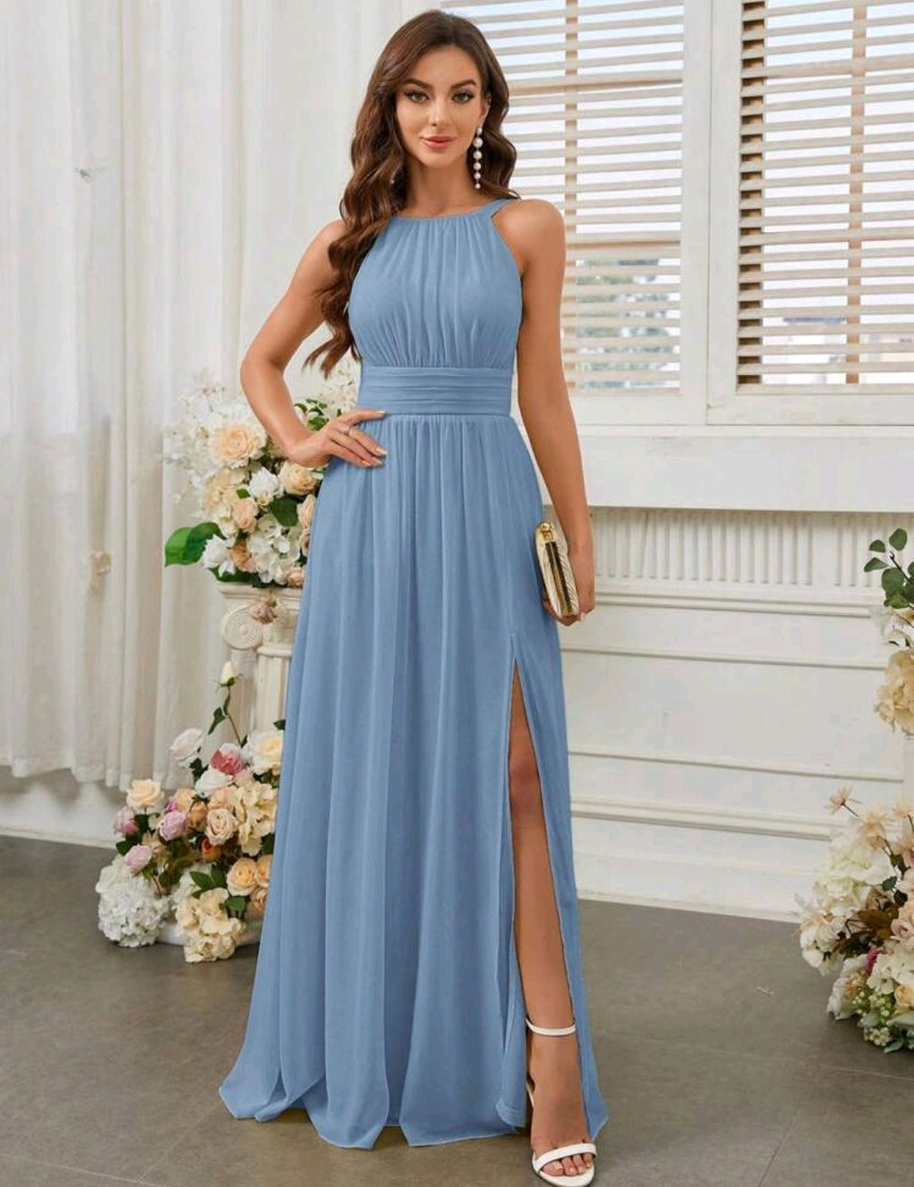 Vestido dusty blue corte A